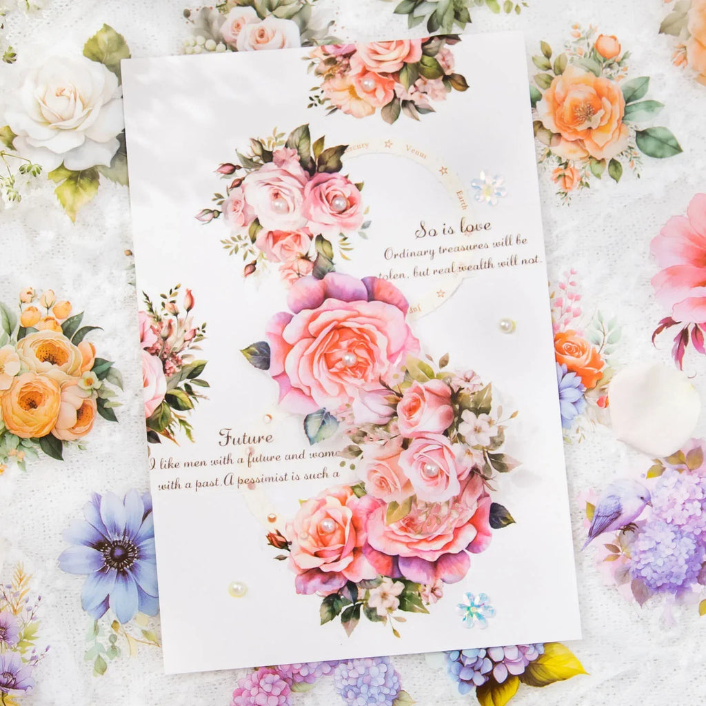 50mm*2m Floral Stickers PET Tapes Collage Junk Journal DIY Scrapbook