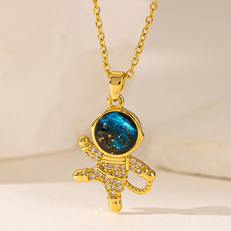 ZAKOL Spaceman Astronaut Star Necklaces For Women Girls Gold Color
