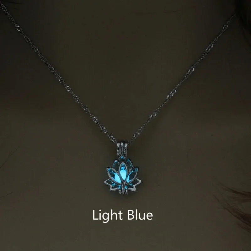 Luminous Glowing In The Dark Moon Lotus Flower Shaped Pendant Necklace