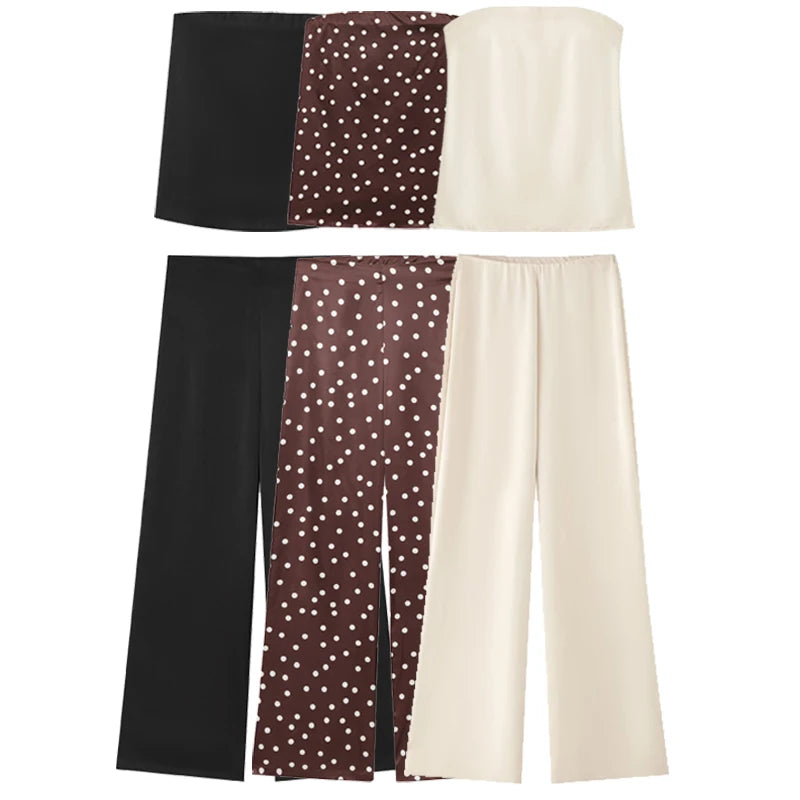 HXAO Satin Pant Sets Women's Two Pieces Set Strapless Off Shoulder