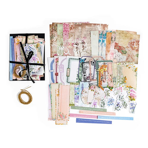 JIANQI 85pcs Vintage Decor Scrapbook Sticker Materials Paper Combo Kit