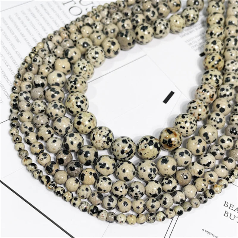 Natural Stone Dalmation Jasper Round Loose Bead 15" Strand 6 8 10 MM