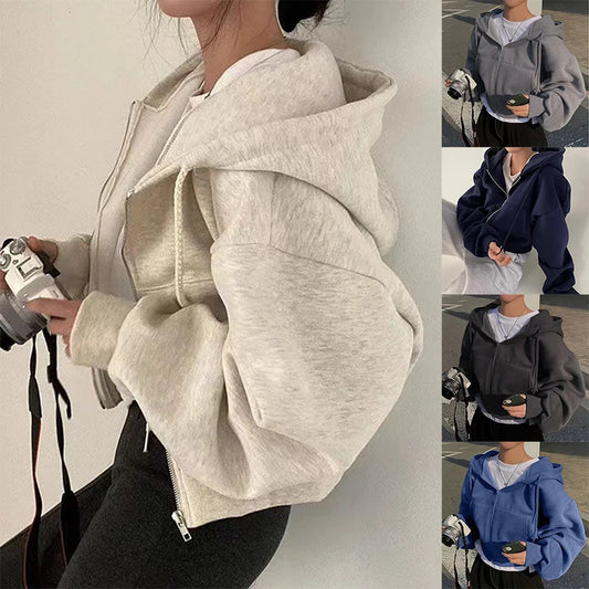 Fleece Lined Cropped Jacket For Spring And Autumn Versatile Slim Fit Outerwear Cozy Warmth