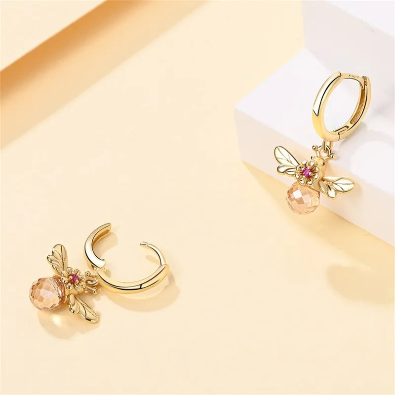 Classic Earrings 925 Silver Stars Moons Pearls Bees Golden Hoop