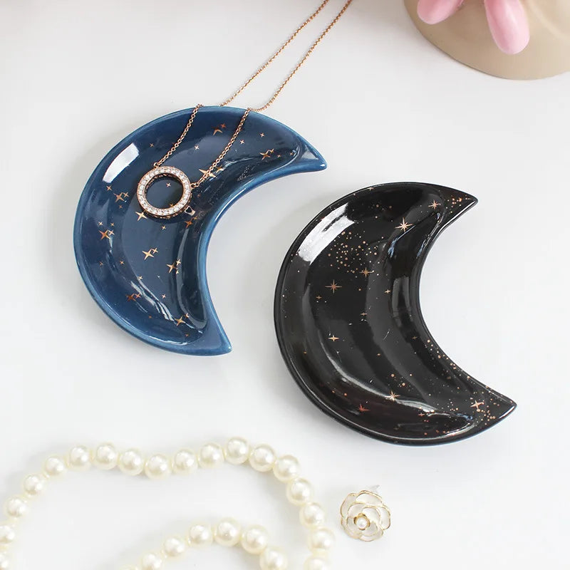 Ceramic Moon-Shaped Jewellery Tray, Nordic Style, Earrings, Necklaces,