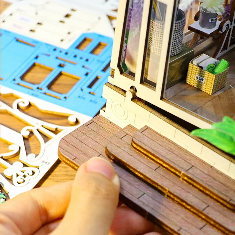 DIY Garden House Book Nook Shelf Insert Miniature Building Kits Wooden