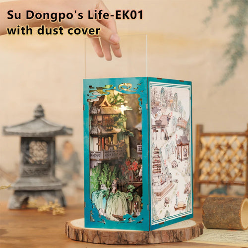 CUTEBEE Book Nook Kit DIY Doll House with LED Light Bookshelf Insert