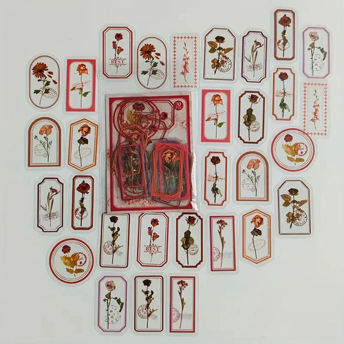 30pcs Vintage Flower Plant Leaf Hand Account DIY Decorative Sticker