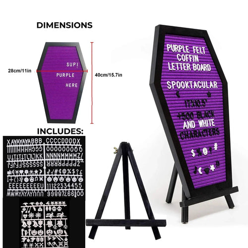 Coffin Letter Board 40x28cm Black With Spooky Wooden Stand Gothic Home Decor For Halloween Fans