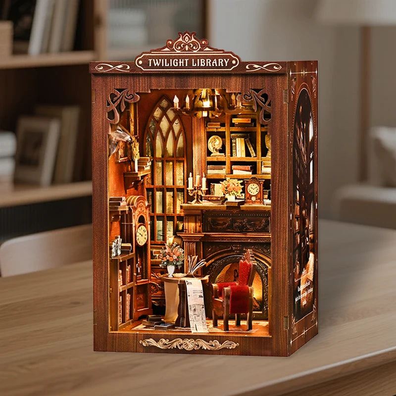DIY Book Nook Kit Figurines Miniature Booknook Wooden Doll House 3D