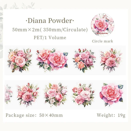 50mm*2m Floral Stickers PET Tapes Collage Junk Journal DIY Scrapbook