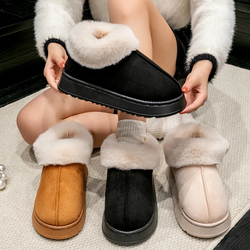 2024 Women Snow Boots Fashion Fluffy Plush Faux Fur Warm Waterproof Winter Boots