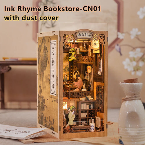 CUTEBEE Book Nook Kit DIY Doll House with LED Light Bookshelf Insert
