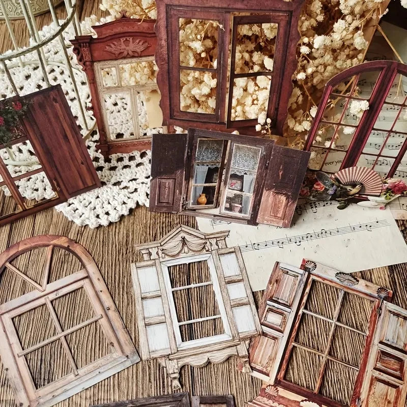 10 Pcs Laser Hollow Doors and Windows Stickers for Junk Journals Planners and Creative DIY Projects