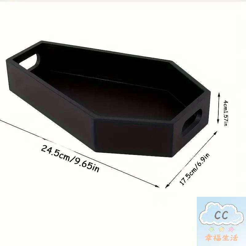 HUA HUA Gothic Coffin-Shaped Wooden Storage Box Black Coffin Makeup