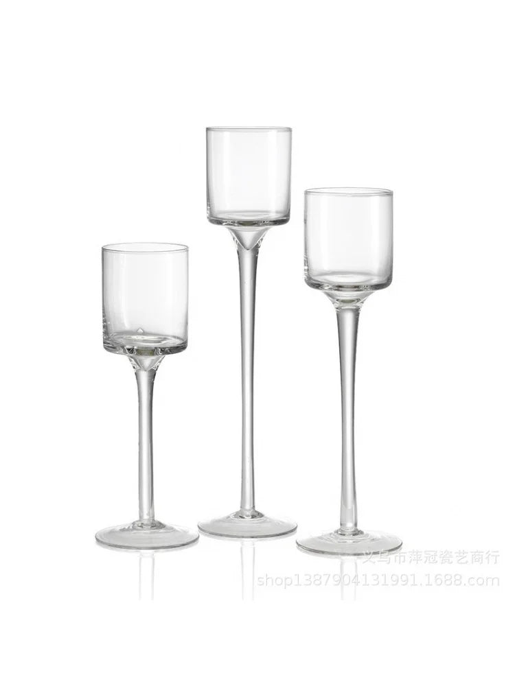 Set Of 3 Modern Light Luxury Glass Candle Holders With High Foot Design For Wedding Decor