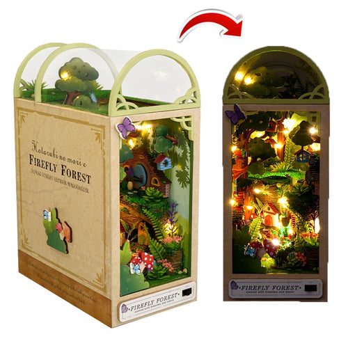 DIY Wooden Book Nook Shelf Insert Miniature Building Kits Cyberrpunk