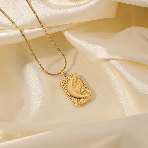 Fashion Star Moon Flower Pendant Stainless Steel Necklace, Simple