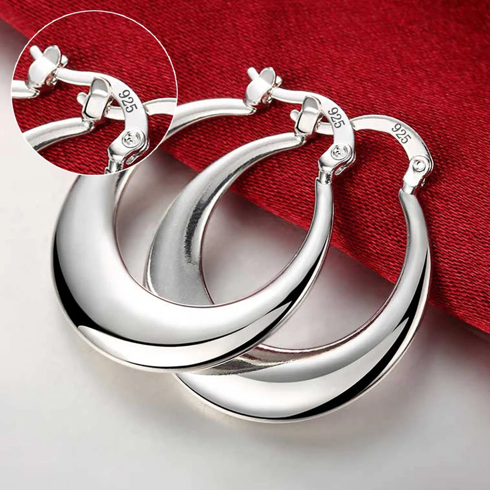 Top Quality 925 Sterling Silver Earrings Simple Round Circle Hoop