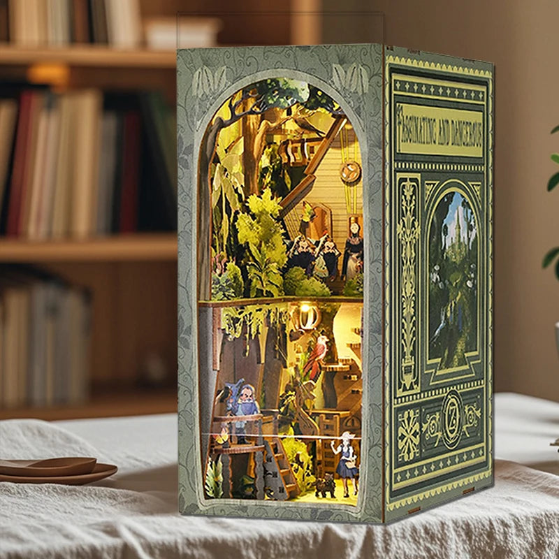 DIY Book Nook Kit Miniature Dollhouse With Light Wooden Bookshelf