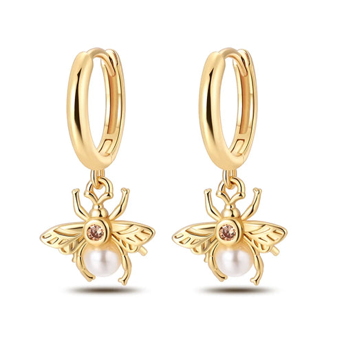 Classic Earrings 925 Silver Stars Moons Pearls Bees Golden Hoop