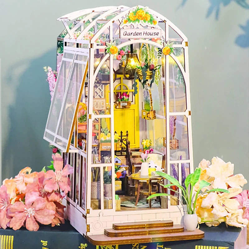 DIY Garden House Book Nook Shelf Insert Miniature Building Kits Wooden