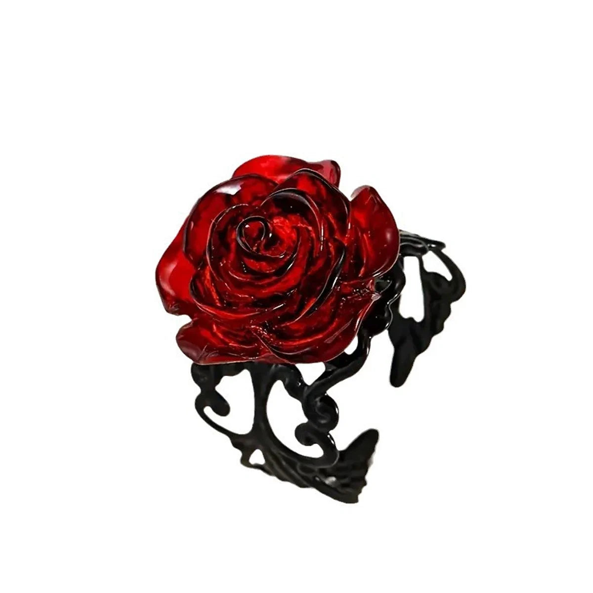 Punk Gothic Red Rose Ring Ornate Black Vine Witch Pagan Vintage