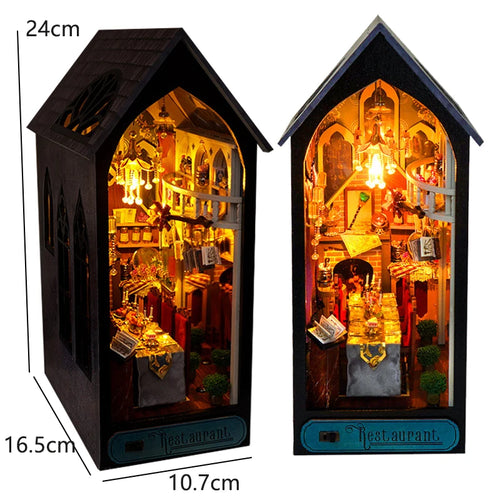DIY Book Nook Kit Miniature Doll House With LED Light 3D Puzzle Model