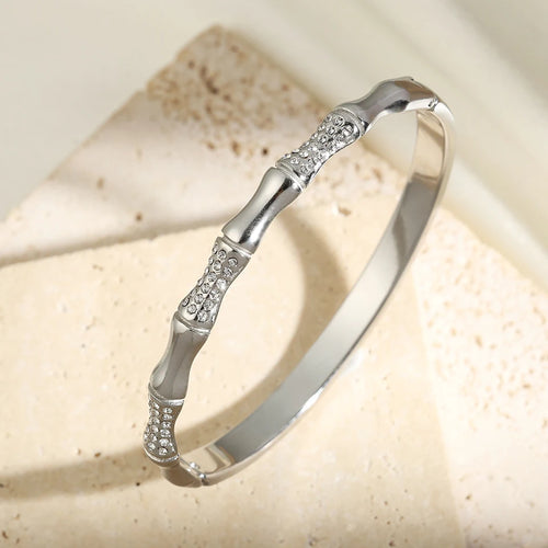 Fashion Smooth Ring Bamboo Shape Stainless Steel Bracelets For Women