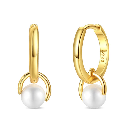 Classic Earrings 925 Silver Stars Moons Pearls Bees Golden Hoop