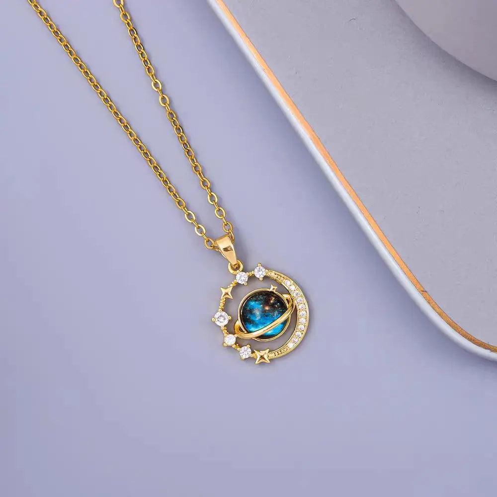 Starry Planet, Light Luxury Charm, Full Diamond Necklace, Versatile
