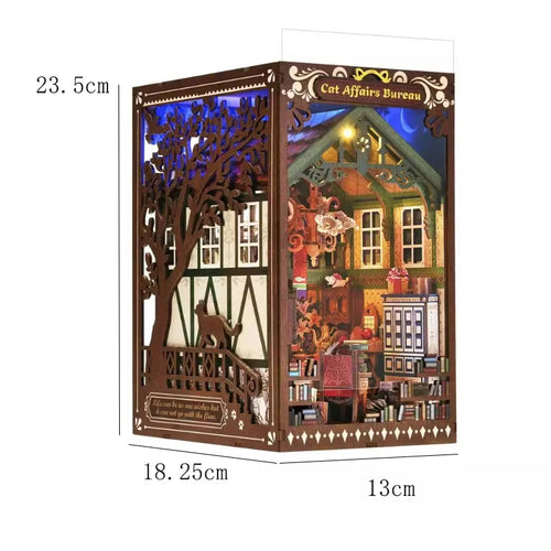 DIY Book Nook Kit Miniature Dollhouse With Light Wooden Bookshelf