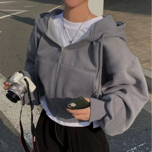 Fleece Lined Cropped Jacket For Spring And Autumn Versatile Slim Fit Outerwear Cozy Warmth