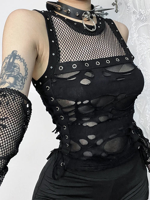 AltGoth Cyber Y2K Hole Vest For Women Harajuku Gothic Streetwear Premium Quality