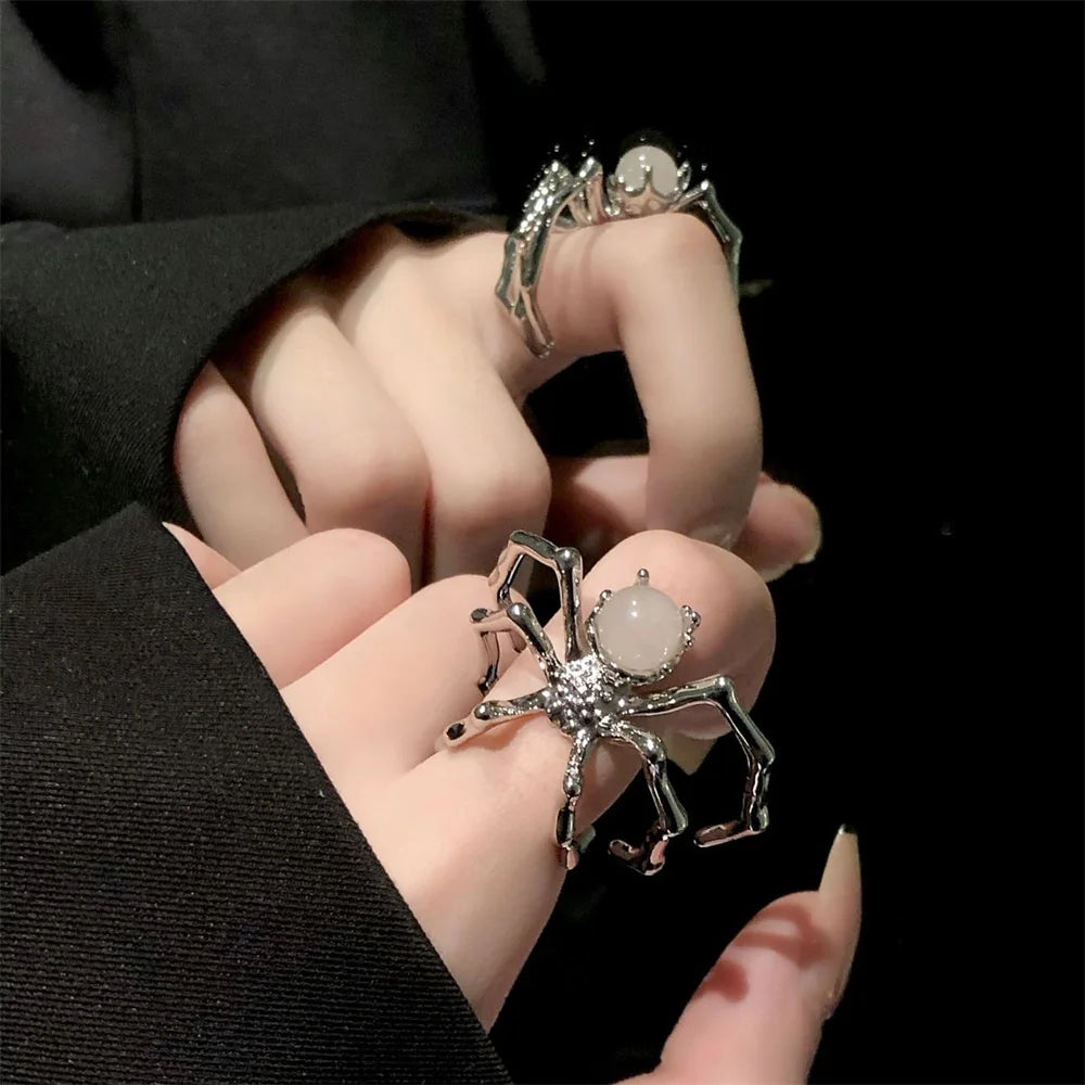 Punk Dark Spider Open Ring Retro Moonstone Black Ring For Women New
