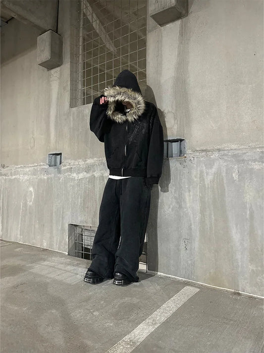 Harajuku Inspired Faux Fur Collar Hoodie For Women Cozy Streetwear Warmth With Moonlit Autumn Winter Y2K Vibe
