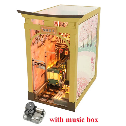 DIY Wooden Book Nook Shelf Insert Miniature Building Kits Cyberrpunk