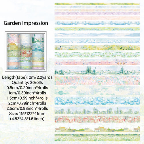 20 rolls Vintage Garden Painting Washi Tape Set 2M(2.2yards) Long