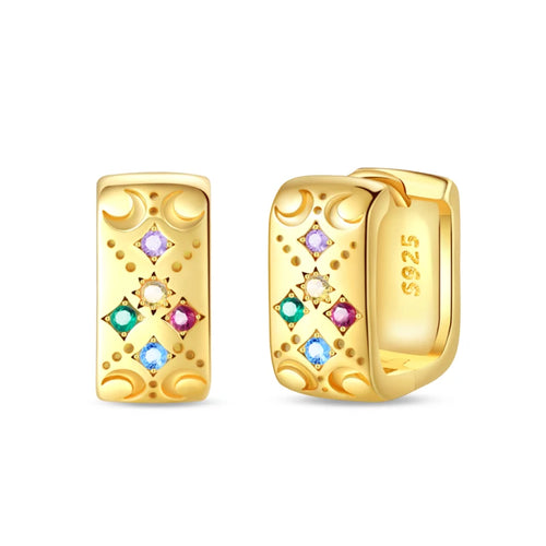 Classic Earrings 925 Silver Stars Moons Pearls Bees Golden Hoop