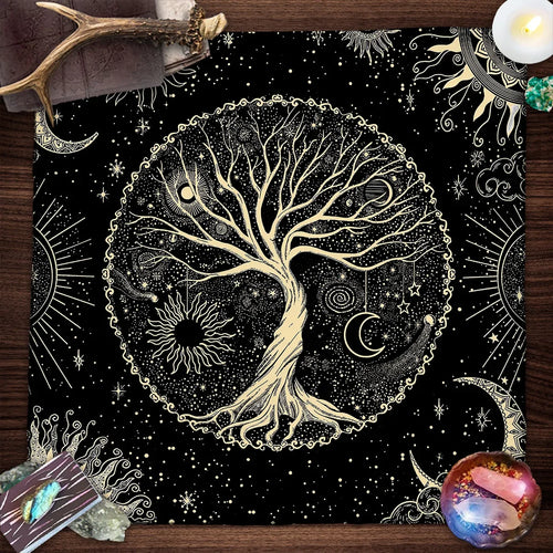 Tree Of Life Tarot Card Tablecloth Moon Phase Plants Table Cloth For