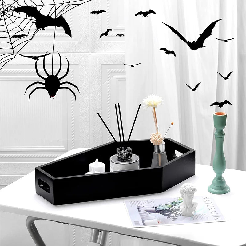 〔ZYAF〕Black Wooden Tray Gothic Coffin Shape Home Storage Box Tray
