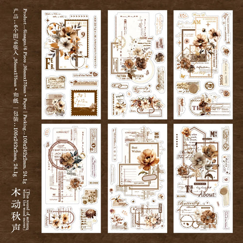 Journal GO 6pcs Flower Shadow Decorative Sticker Fresh Plant Flowers