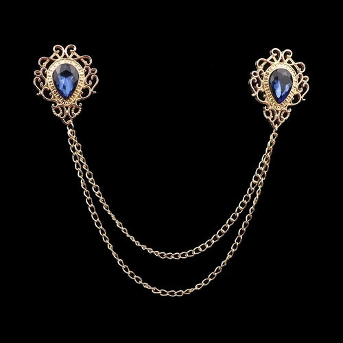 Fashion Gentleman Tassel Brooch For Men Suit Shirt Collar Crystal