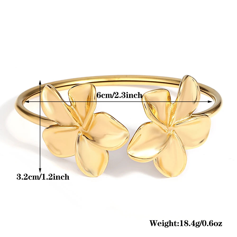 Greatera Stainless Steel Double Flower Cuff Bracelet Bangle for Women