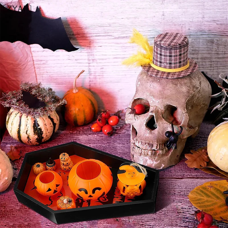 〔ZYAF〕Black Wooden Tray Gothic Coffin Shape Home Storage Box Tray