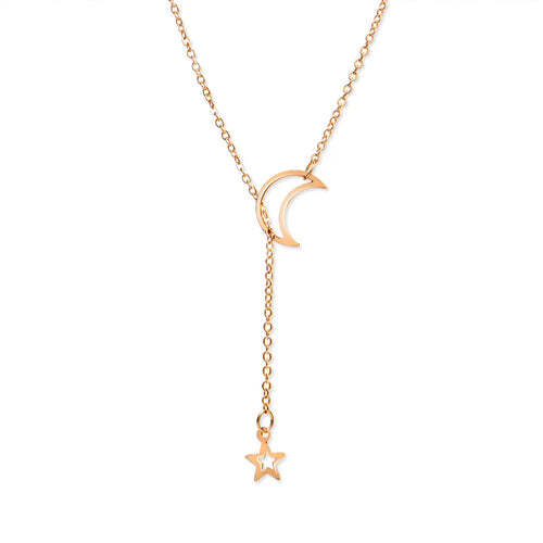 New Simple Moon Star Pendant Choker Necklace Simple Gold Color Alloy