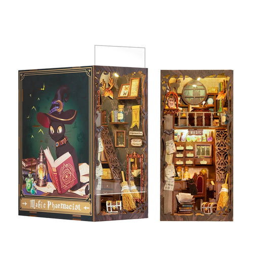 CUTEBEE DIY Book Nook Kit Miniature Dollhouse Book Nook Touch Lights