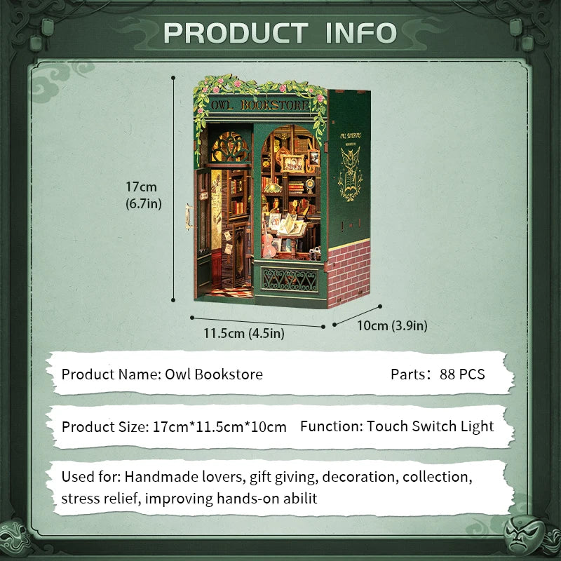 CUTEBEE DIY Book Nook Kit Miniature Wooden Dollhouse with Lights