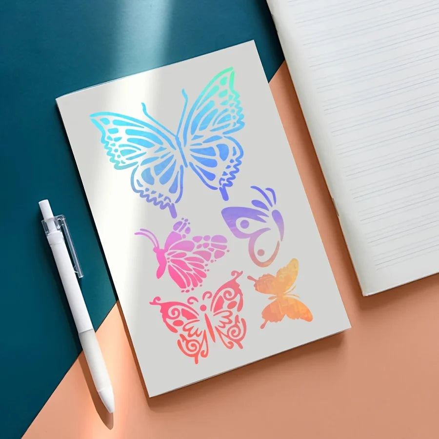 Enchanted Gothic Butterfly Flower Leaf Stencil Set Of 6 Reusable Plastic 3.15x5.5 Inch For DIY