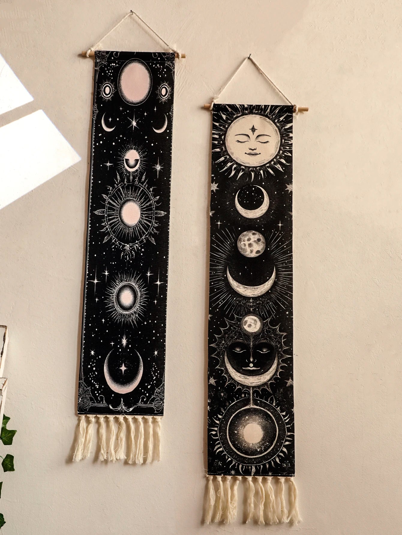Moon Phase Celestial Wall Tapestry Boho Black And White For Gothic Home Decor Lovers